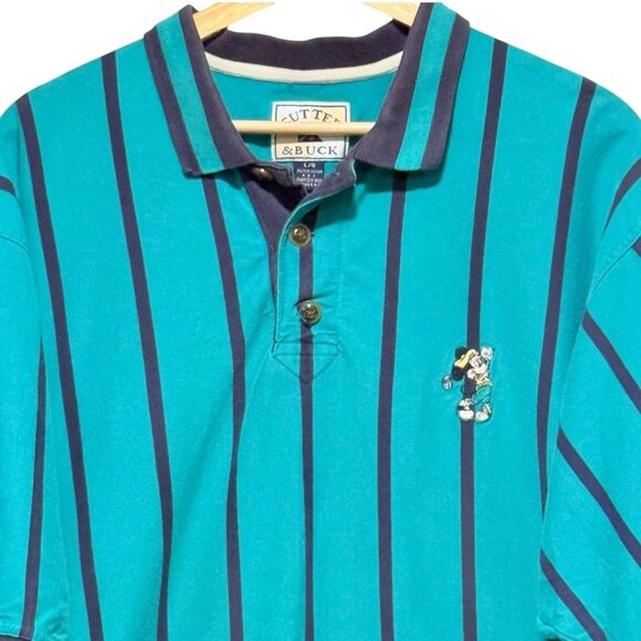 Vintage 90s Mickey Mouse Cutter & Buck Blue Golf Pinstripe Polo Shirt Mens Large - Picture 3 of 13